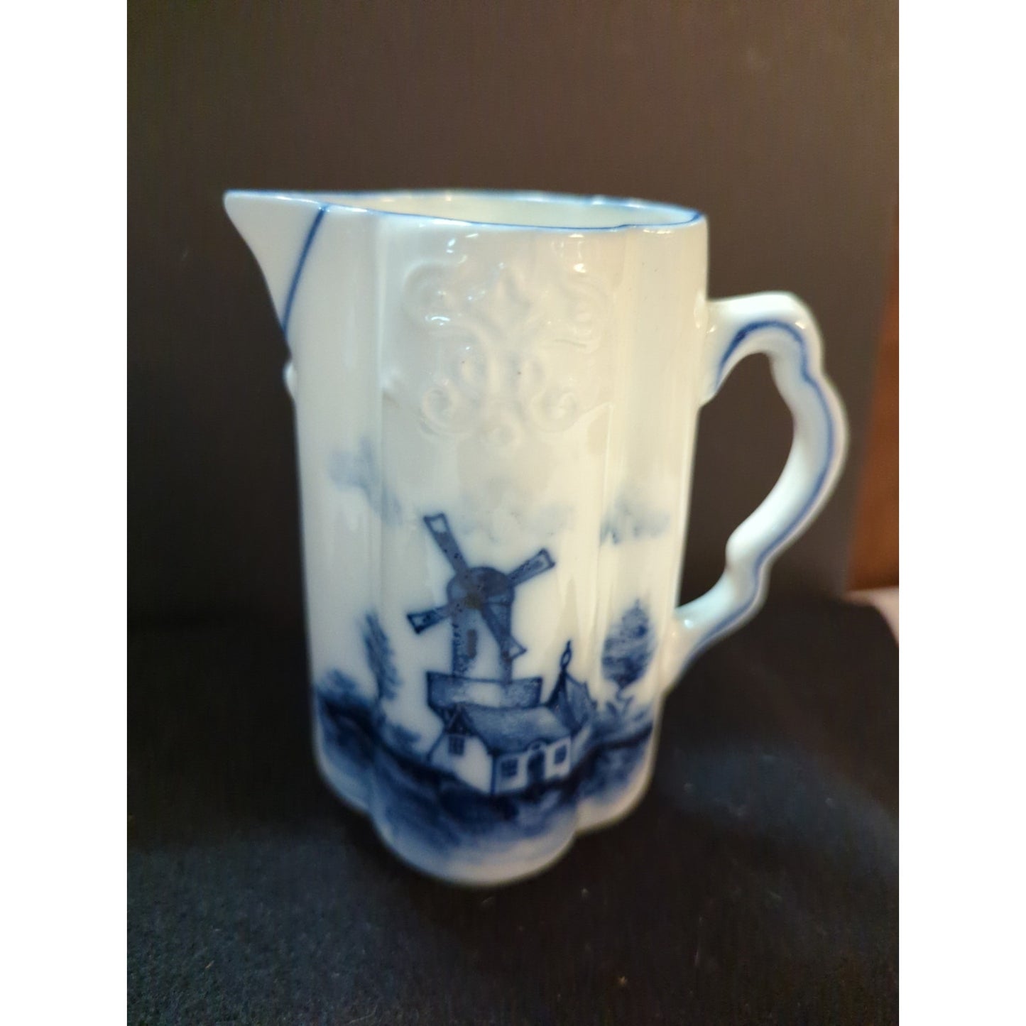 Vintage Blue & White Windmill Small Ceramic Creamer Pitcher Transferware