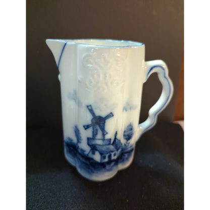 Vintage Blue & White Windmill Small Ceramic Creamer Pitcher Transferware