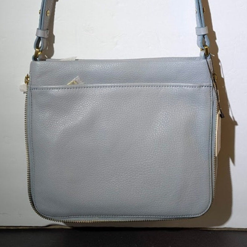 Fossil Preston Small Expandable Crossbody Bag Pastel Blue Leather NWT Travel