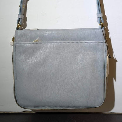 Fossil Preston Small Expandable Crossbody Bag Pastel Blue Leather NWT Travel