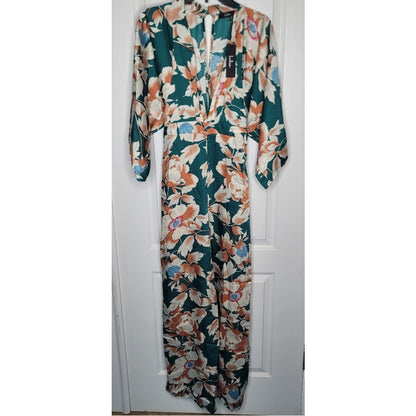 From Sunrise Teal Floral Print Wide-Leg Jumpsuit Lulus New Medium 3/4 Sleeve