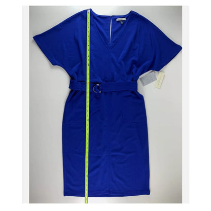 Blue Tash + Sophie Sheath Dress Belted Stretch V Neck Dolman Sleeve Pocket LARGE