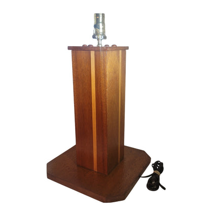 MCM Inlaid Wood Pillar Table Lamp on base Two Tone Mid-Century Modern MCM