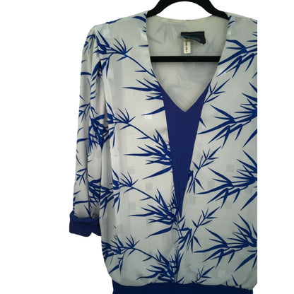 Vintage Starlo Fashions Fit Flare Pleats Palm Print Midi Dress Long Sleeves 1980