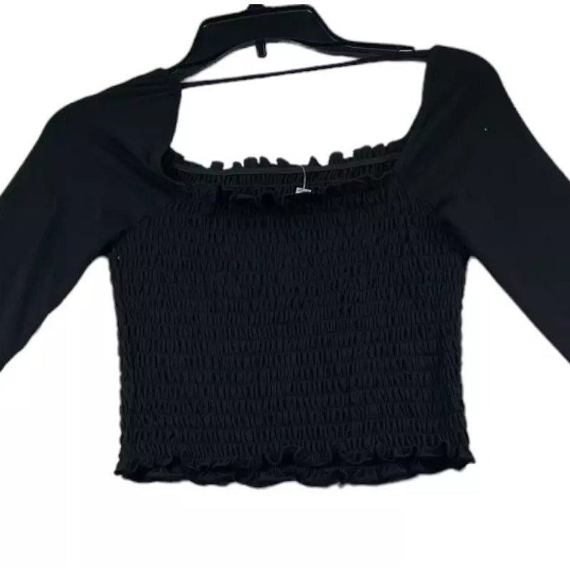 NEW Love Fire Blouse size LARGE Black Smocked Long Sleeve Festival PEASANT TOP