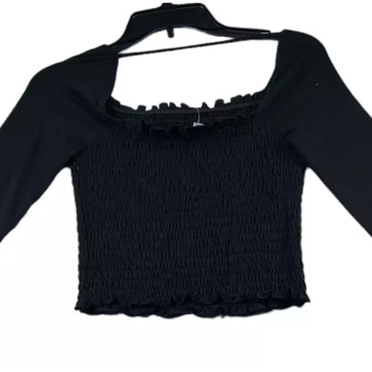 NEW Love Fire Blouse size LARGE Black Smocked Long Sleeve Festival PEASANT TOP