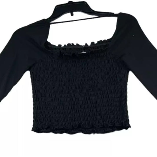 NEW Love Fire Blouse size LARGE Black Smocked Long Sleeve Festival PEASANT TOP