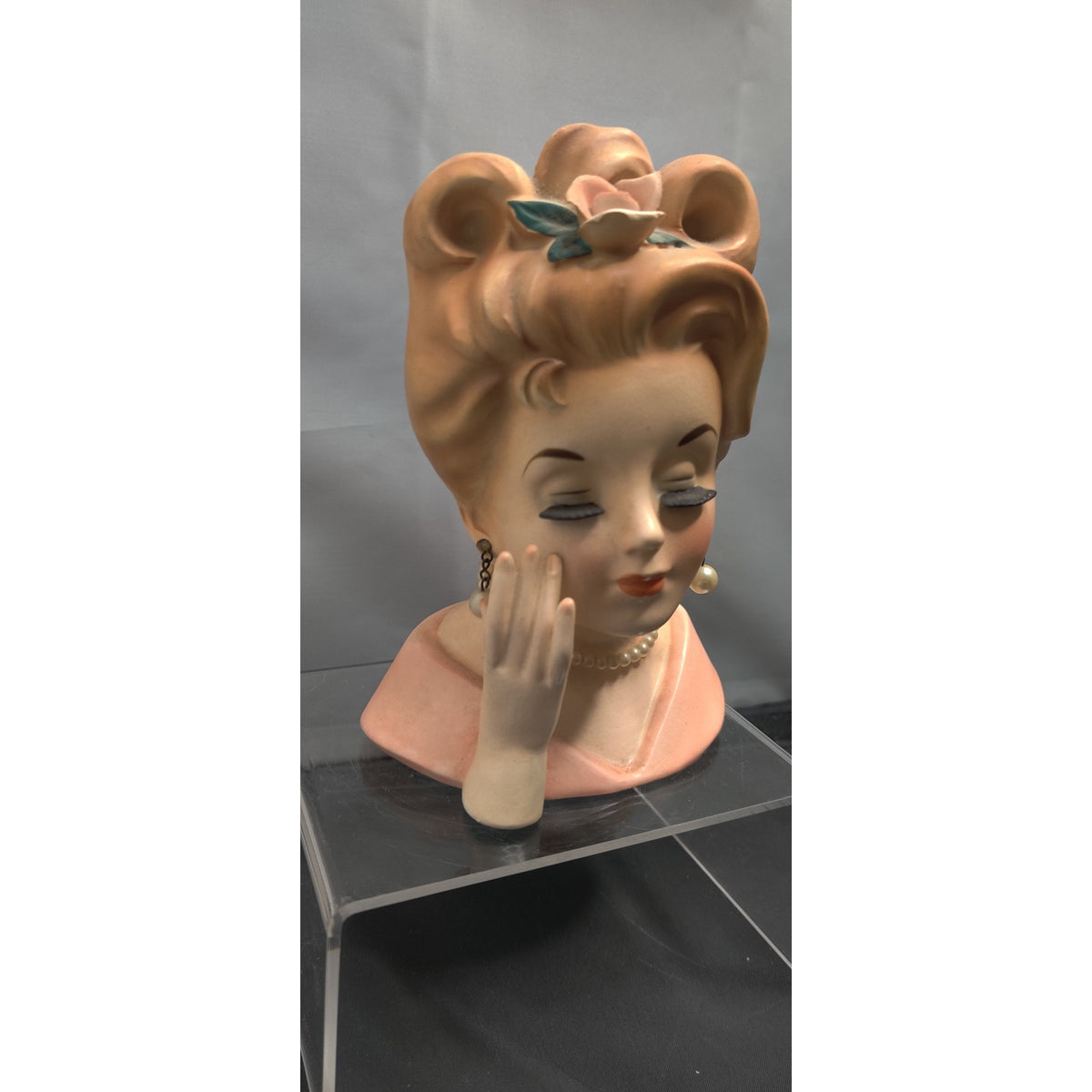 Inarco 1962 E-779 Lady Headvase Planter MCM Kitsch Pink Updo Retro Ceramic Decor