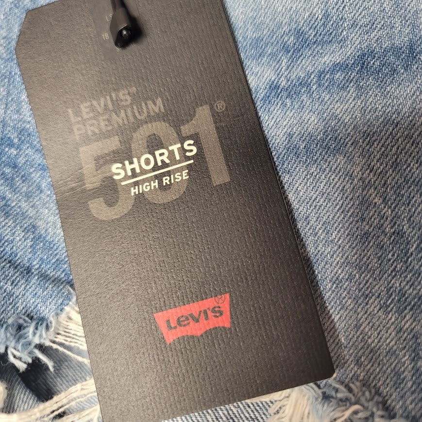 NEW Levis 501 Blue Jean Cut off Ripped Destroyed High Rise Shorts Size 25