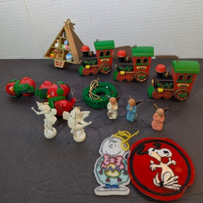 holiday Vintag lot of ornaments Snoopy, trains, angels, charlie brown