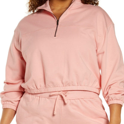 Plus Women's Bp. Quarter Zip Fleece Pullover, Size 3X - Pink Pudding long sleeve