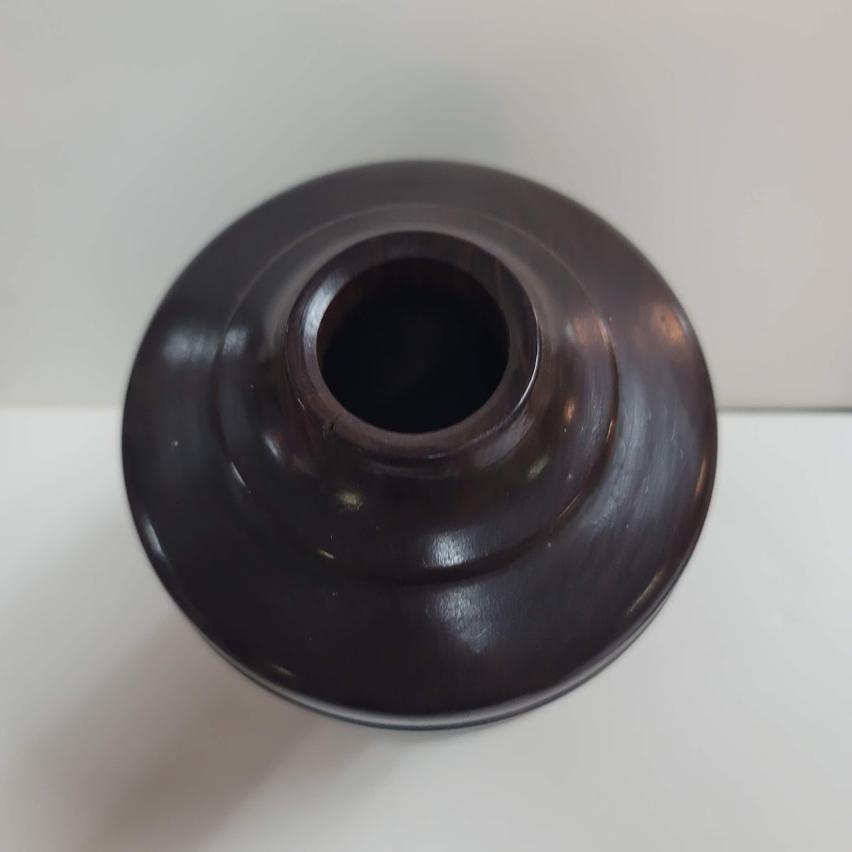 Hand turned black walnut vase heavy aged solid wood crackle varnish vessel