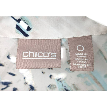Chico's Long Sleeve Lightweight Button Up Shirt Size 0 White Blue Adjustable