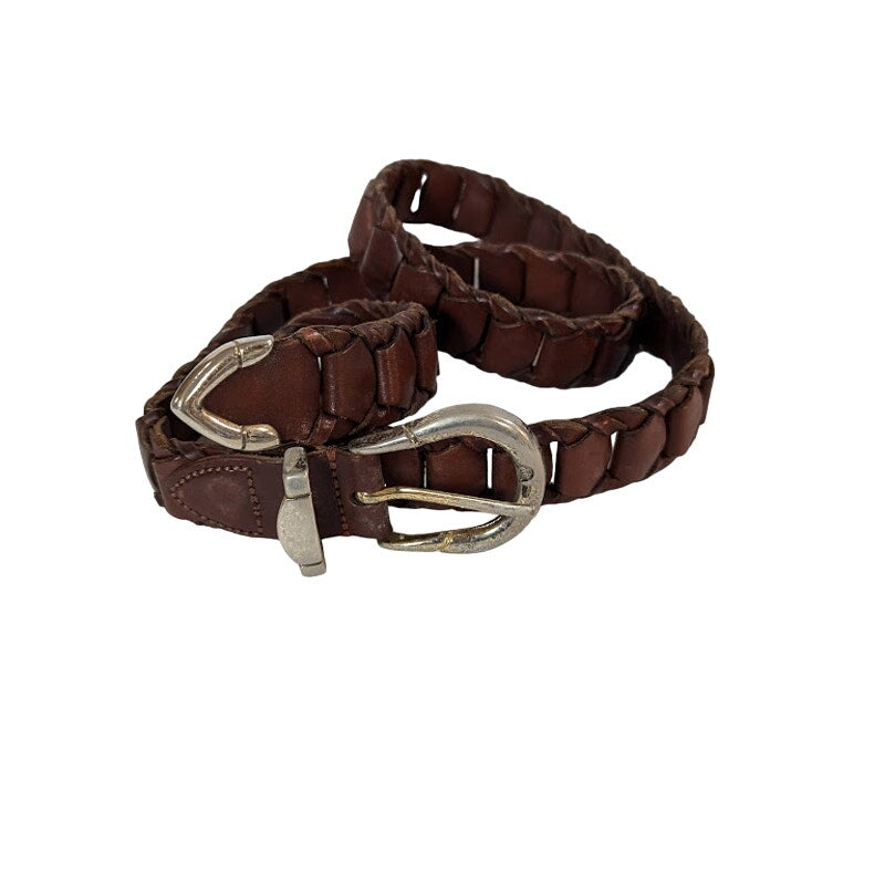 Vintage Sz 34 Argentina Braided Full Grain Cowhide Leather Belt Goldtone Buckle
