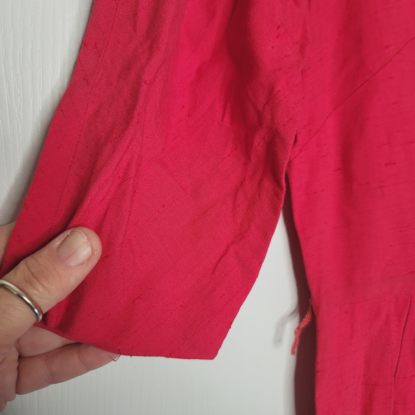 Vintage FOREVER YOUNG 50s red 3/4 Sleeve Textured Dress Cotton WIGGLE Casual