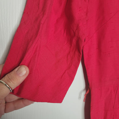 Vintage FOREVER YOUNG 50s red 3/4 Sleeve Textured Dress Cotton WIGGLE Casual