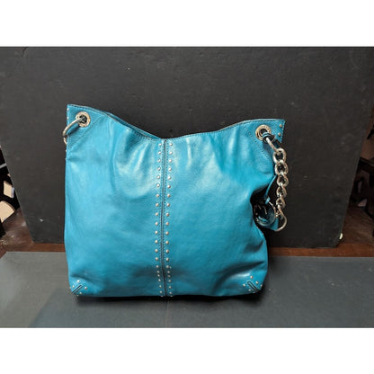 Michael Kors bucket boho Purse bag Chain Handle Strap leather Teal PreOwned