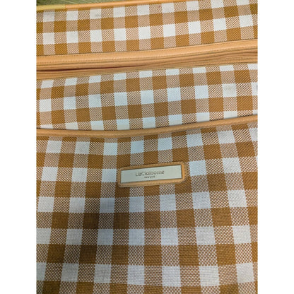 Vintage Liz Claiborne Large Gingham Suitcase Rolling Luggage Orange White