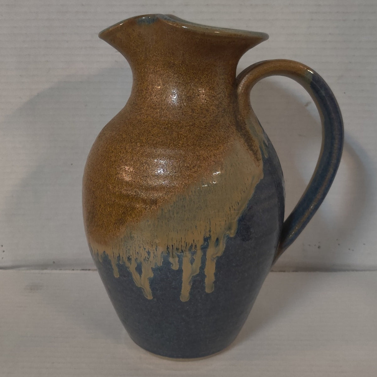Hand-Thrown Studio Pottery Pitcher with Drip Glaze, Signed & Dated 2009