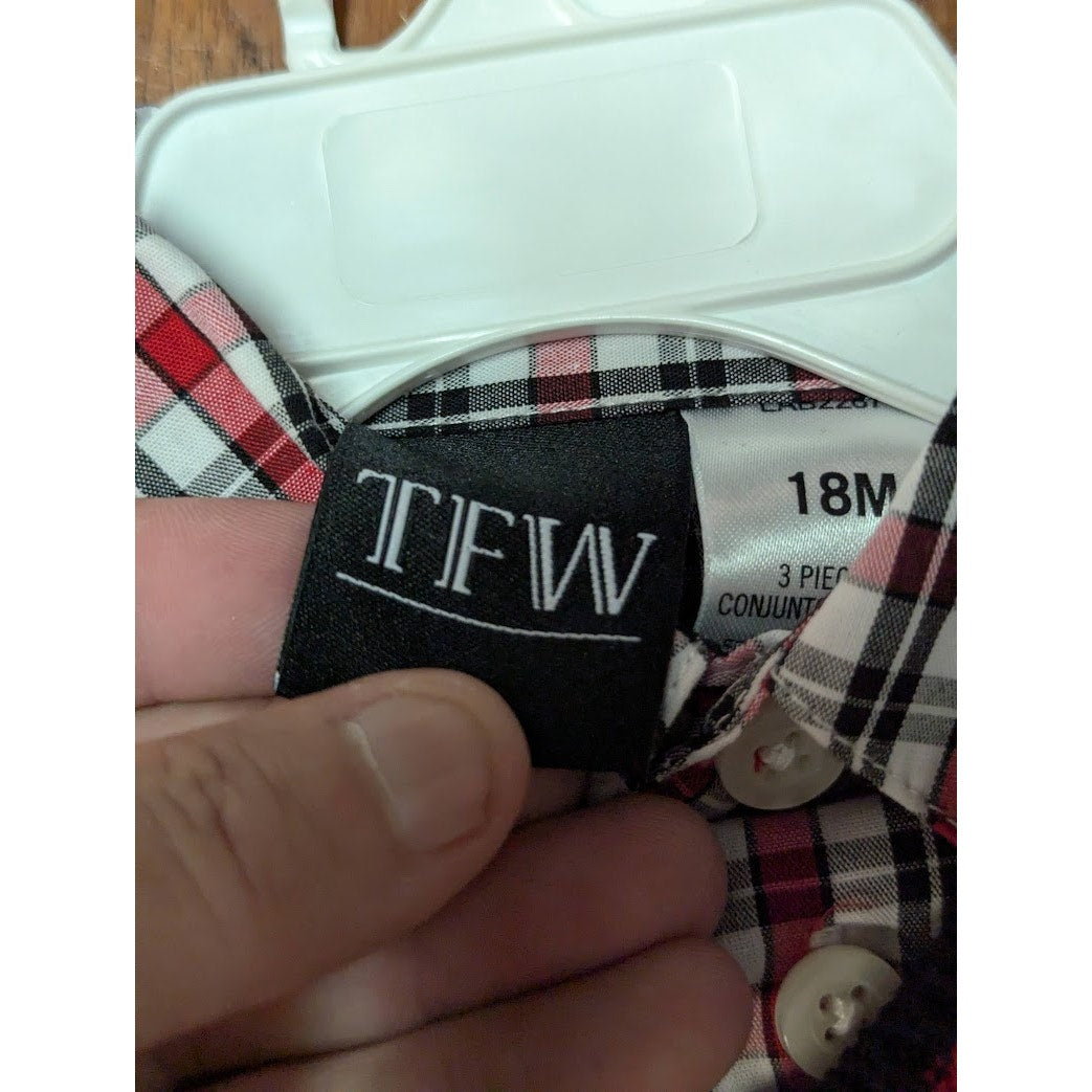 TFW Toddler Boys 3-Piece Argyle Sweater Vest, Plaid Shirt, & Pants Set NWT