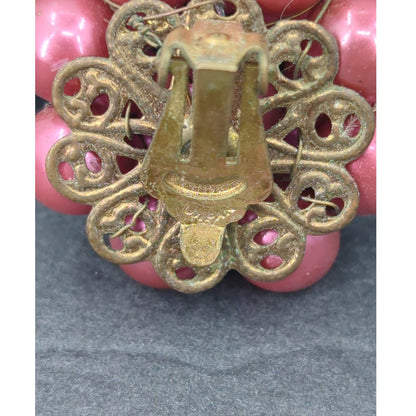 Vintage Clip On Earrings faux pearl Mauve cluster bead Japan Dusty Rose Muted