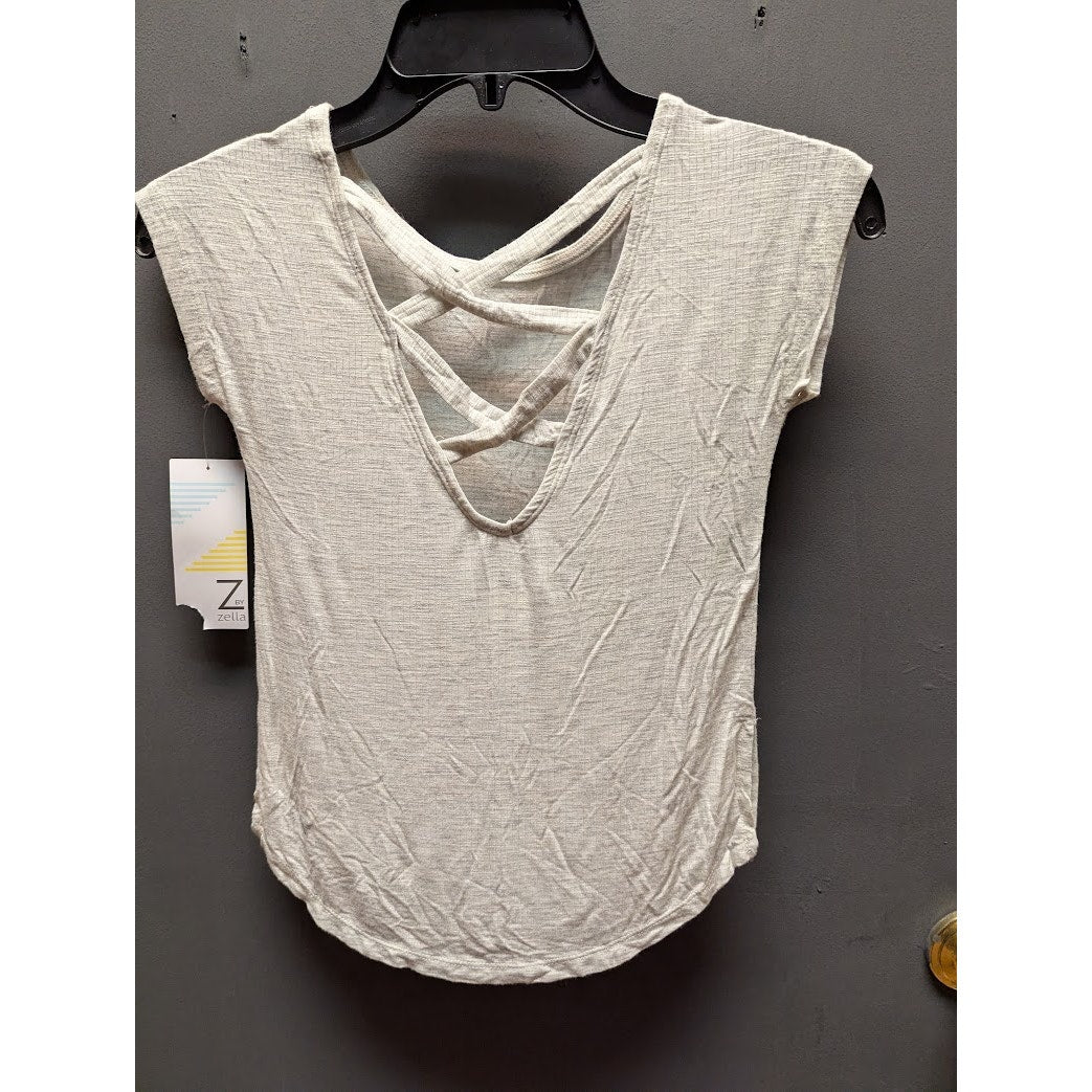 Z by Zella Size XS 5/6 criss cross back white heather short sleeve top blouse