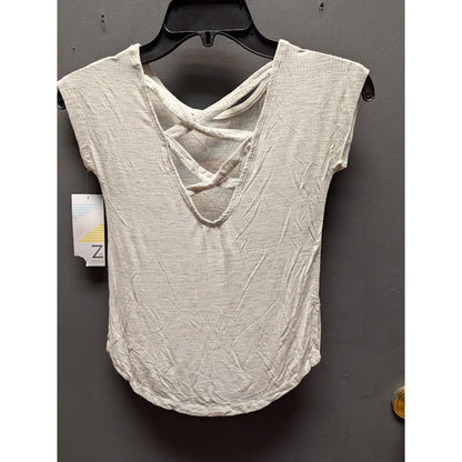 Z by Zella Size XS 5/6 criss cross back white heather short sleeve top blouse