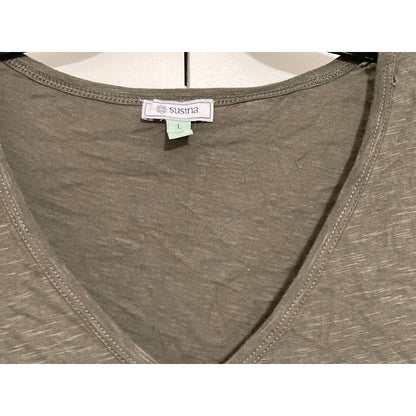 NWT Susina Slub Knit V-Neck Batwing Sleeve Pullover Top Sz Large in Grey Beluga