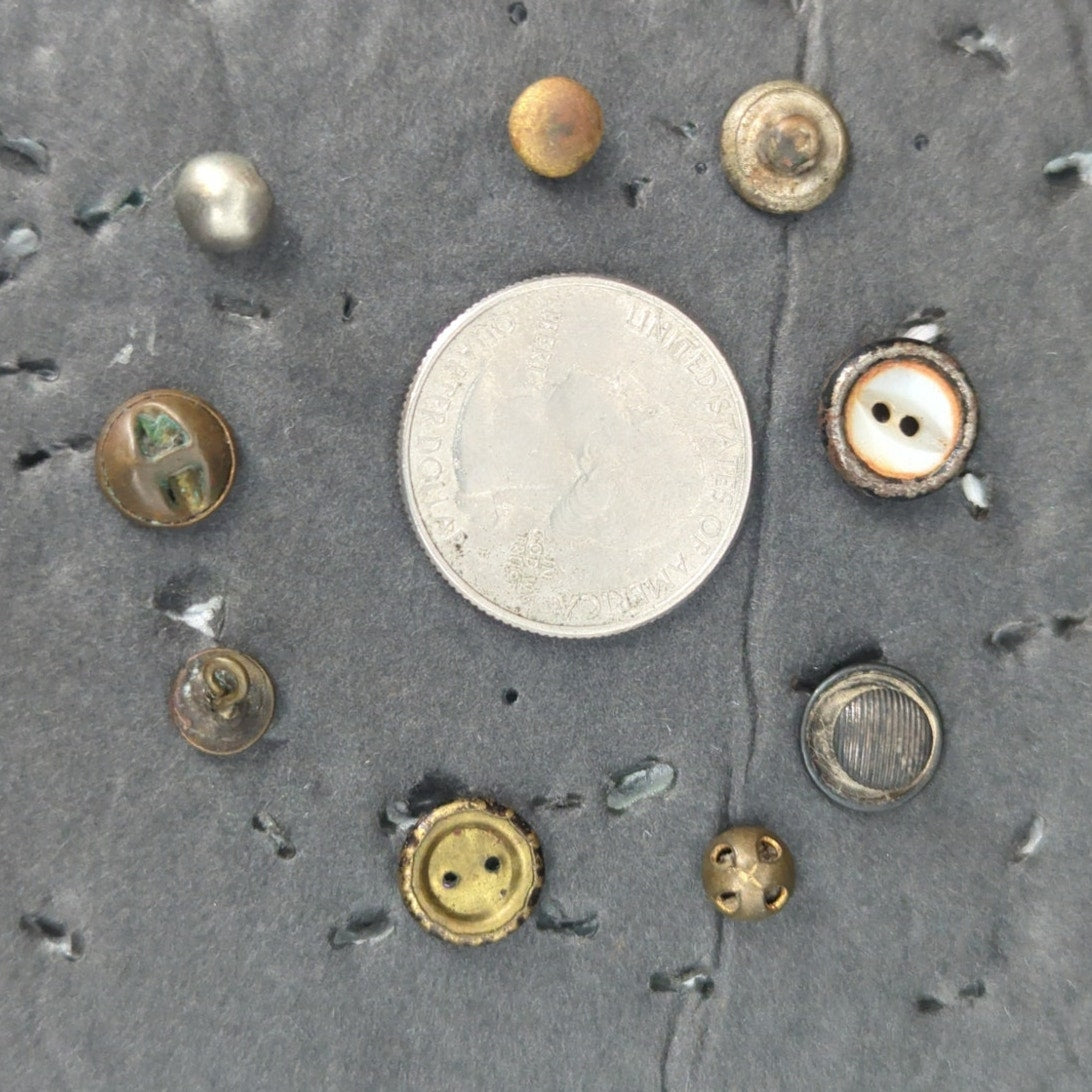 LOT J of 10 Antique Vintage Victorian Brass Mixed Materials Buttons ESTATE FIND