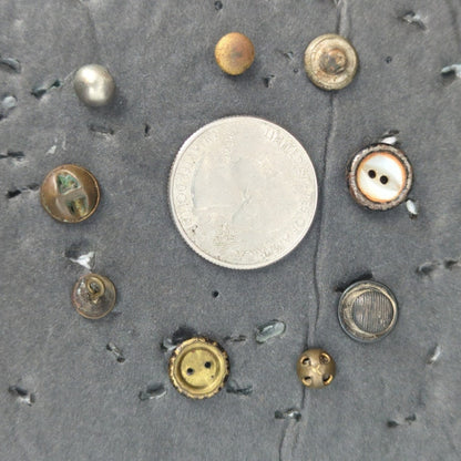 LOT J of 10 Antique Vintage Victorian Brass Mixed Materials Buttons ESTATE FIND