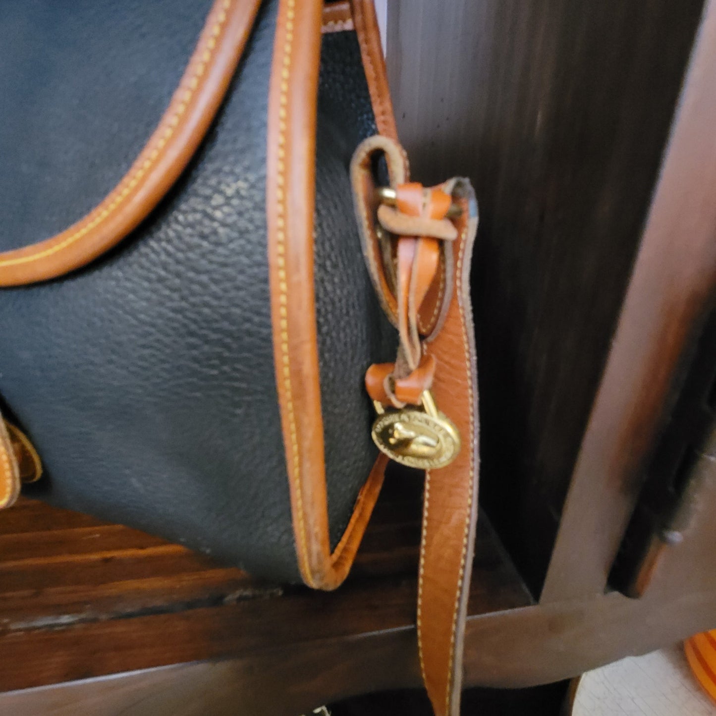 Vintage Dooney & Bourke All-Weather Leather Essex shoulder bag British tan trim