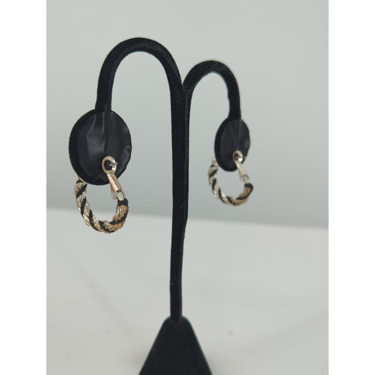 Vintage Silver Tone Black Twisted Rope Chain Bracelet and Hoop Earrings Set