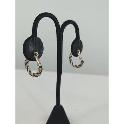 Vintage Silver Tone Black Twisted Rope Chain Bracelet and Hoop Earrings Set