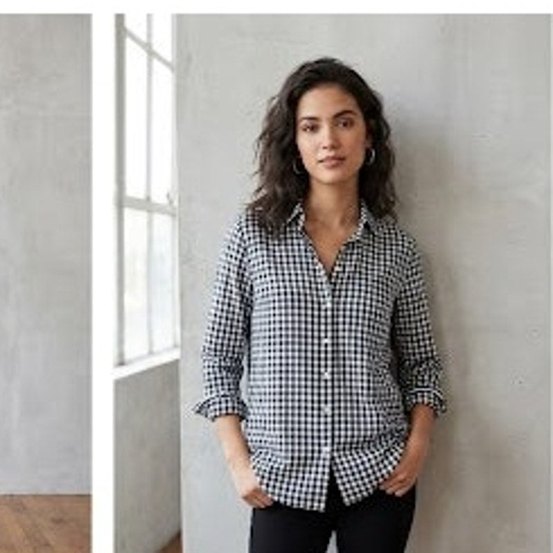 Cremieux Gingham Button Up Shirt Extra Small Black White Long Sleeve Blouse XS
