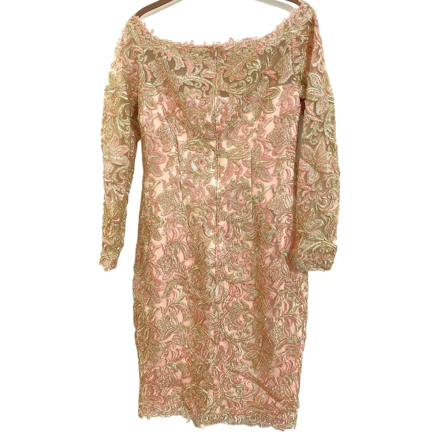Tadashi Shoji Curie Off Shoulder Sparkly Metallic Dress Sz 8 in Petal Pink NWT