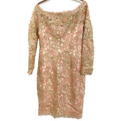Tadashi Shoji Curie Off Shoulder Sparkly Metallic Dress Sz 8 in Petal Pink NWT