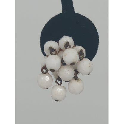 Vintage Milk Glass Cluster Screw Back Earrings Mid-Century Retro Bridal Jewelry
