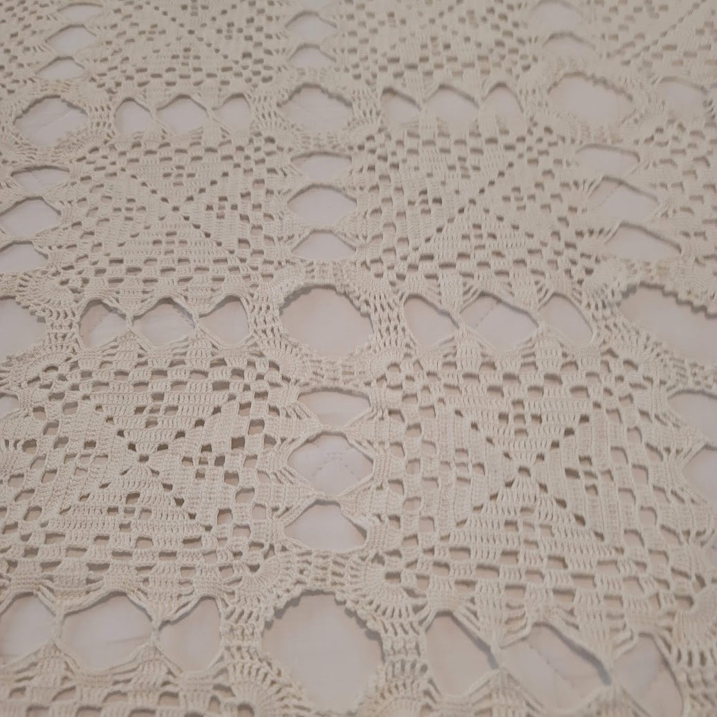 Vintage Handmade Crocheted Cream NEEDS REPAIR Bedspread Coverlet Full/Double