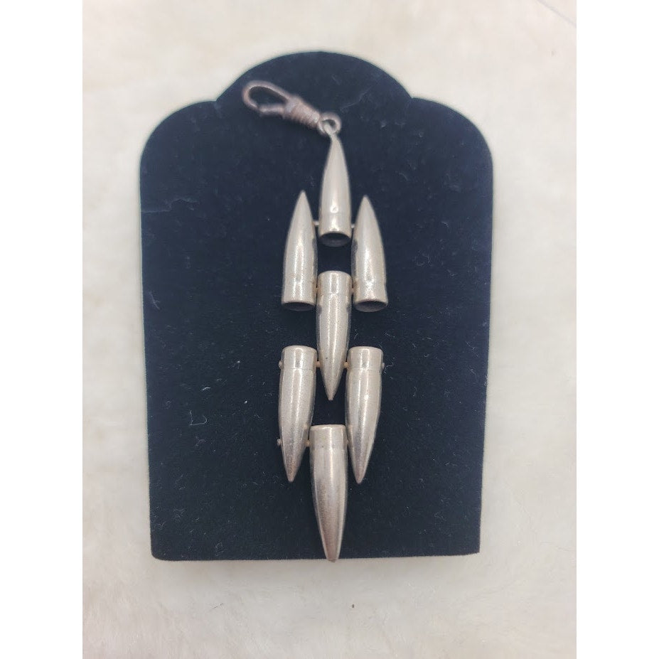 Vintage Articulated Silver Tone Bullet Tassel Pendant Rare Tactical Goth Jewelry
