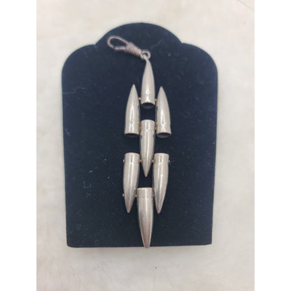 Vintage Articulated Silver Tone Bullet Tassel Pendant Rare Tactical Goth Jewelry