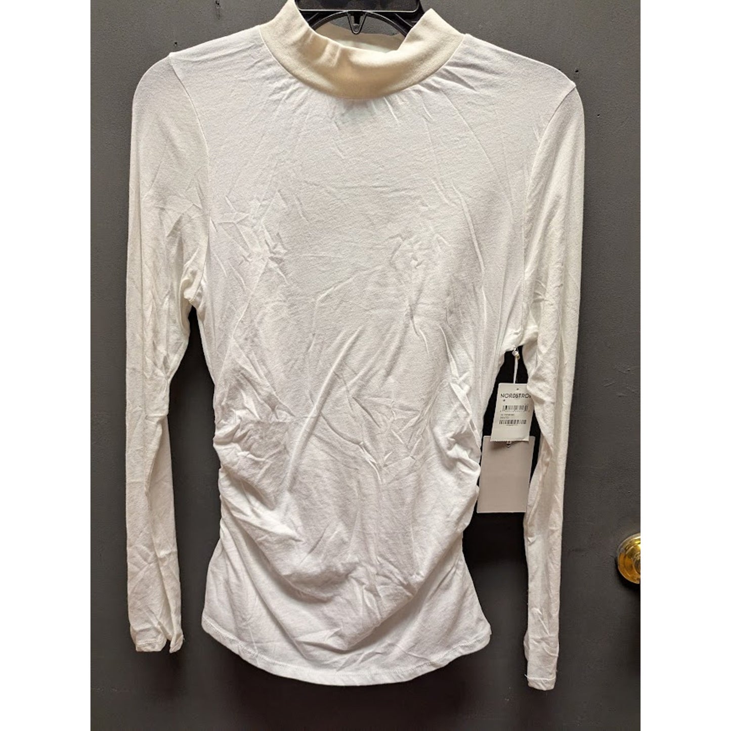 Chelsea28 Ruched Mock Neck Long Sleeve Top Medium White Travel Packable Layering