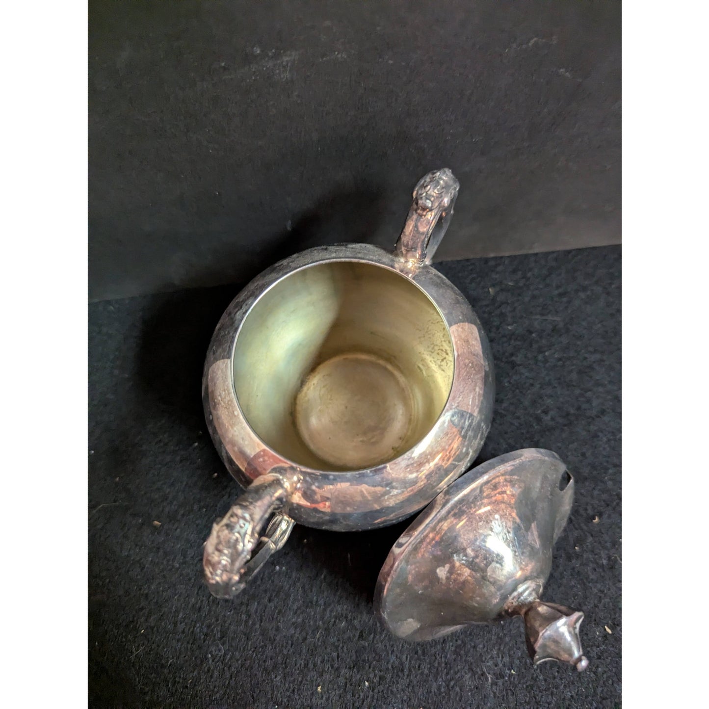 Vintage Antique Silver on Copper Lidded Sugar Bowl Condiment Pot