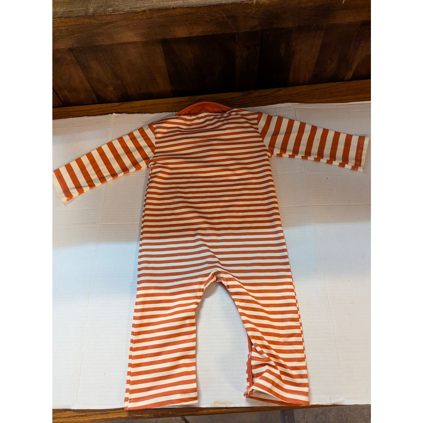 Millie & Maxx Toddler Fall Orange Brown Striped Pumpkin One Piece Romper Size 3T