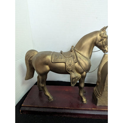 Vintage Kitschy Western Gold Horse Clock Retro Horseshoe Mantel Clock Equestrian