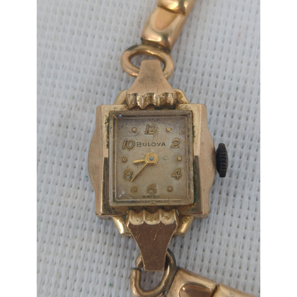 Vintage 1957 Bulova Ladies Cocktail Watch 10K RGP Gold Tone Art Deco untested