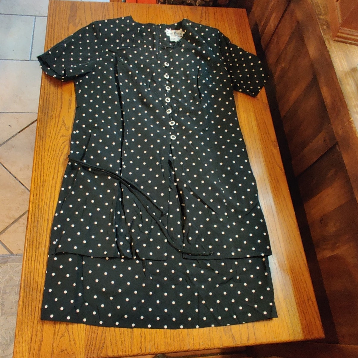 Sherri Martin Size 16W Black White Polka Dot Dress short Sleeve Knee Length 80's