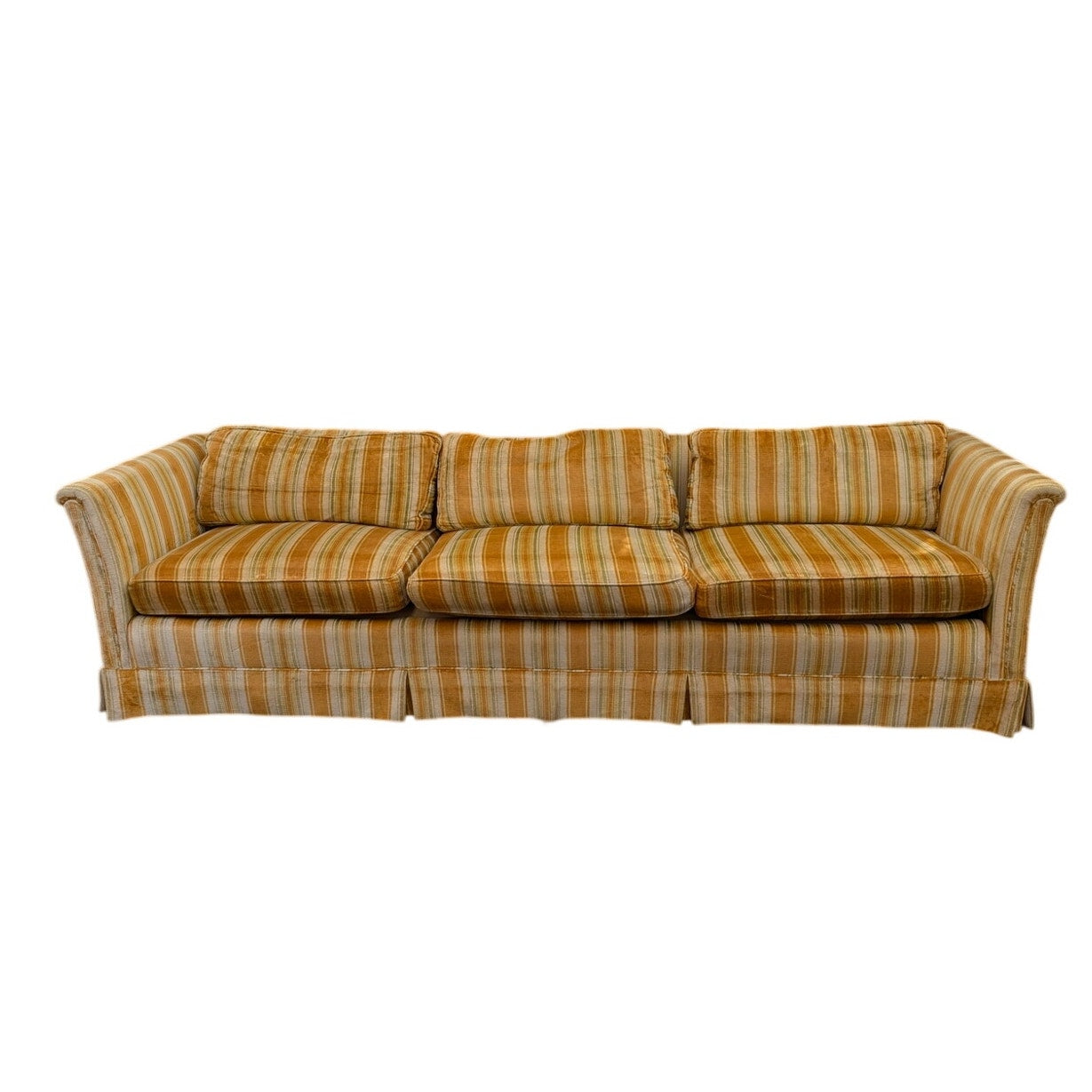 SECONDHAND SANDIES: Amazing vintage velvet Striped orange / yellow coch 8' long