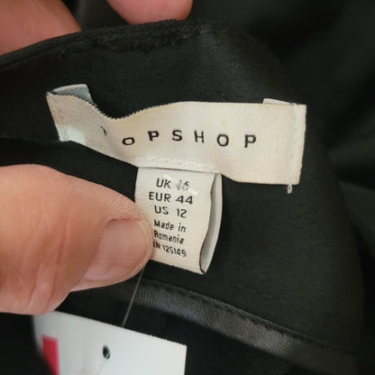 Topshop Black pants trousers Cropped Slick Tab Button Ankle Black Size 12 NEW