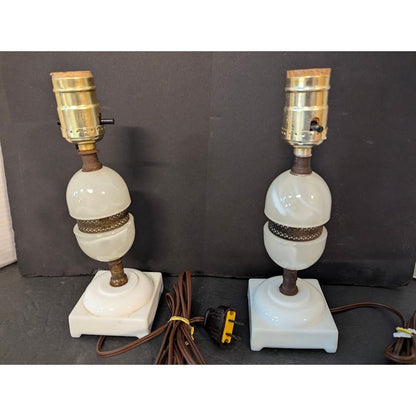 Vintage Italian Alabaster Marble Table Lamps Carved Stone Urn Base Set of 2