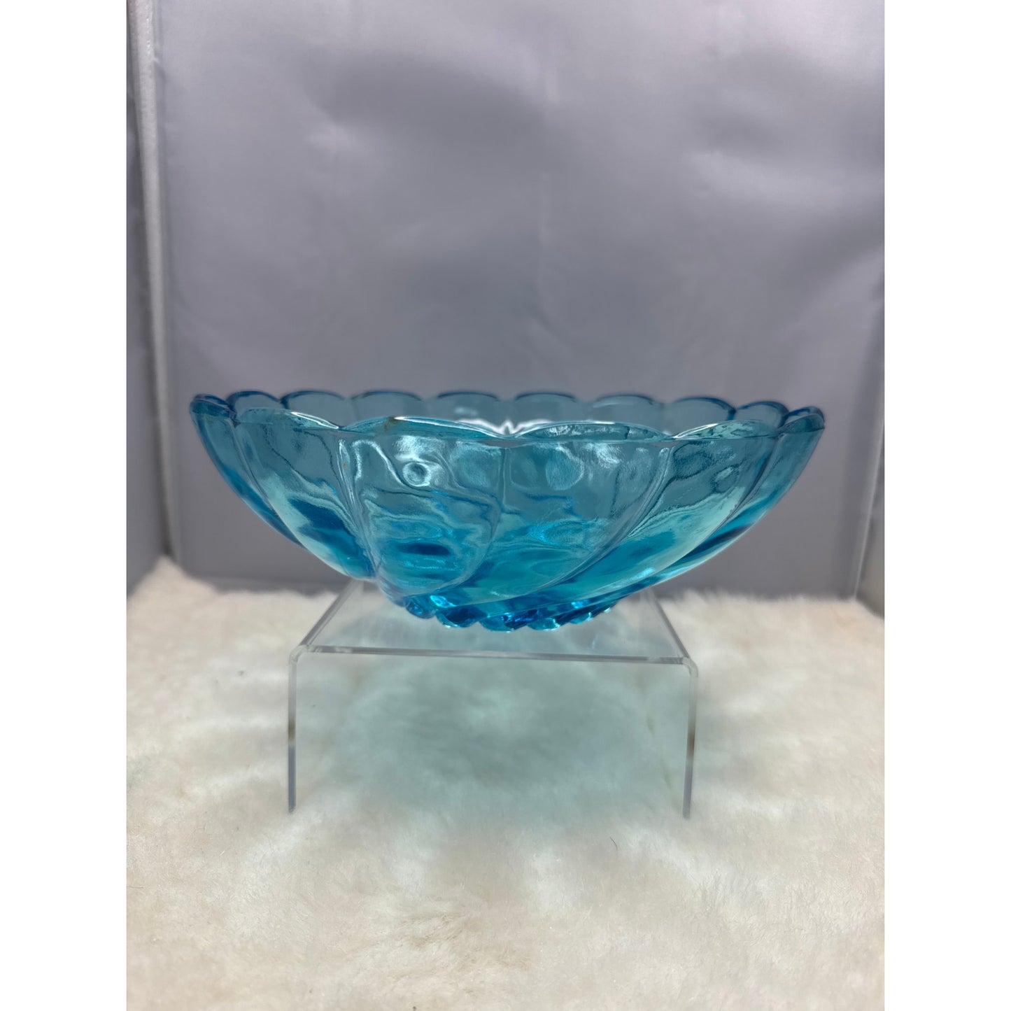 Vintage Hazel Atlas Capri Blue Swirl Bowl Seashell Pattern MCM Aqua Glass